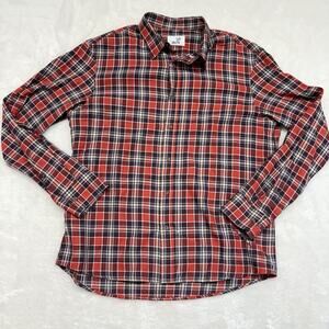 Todd Shelton Mens Large Red Blue Plaid Button Down Long Sleeve Shirt